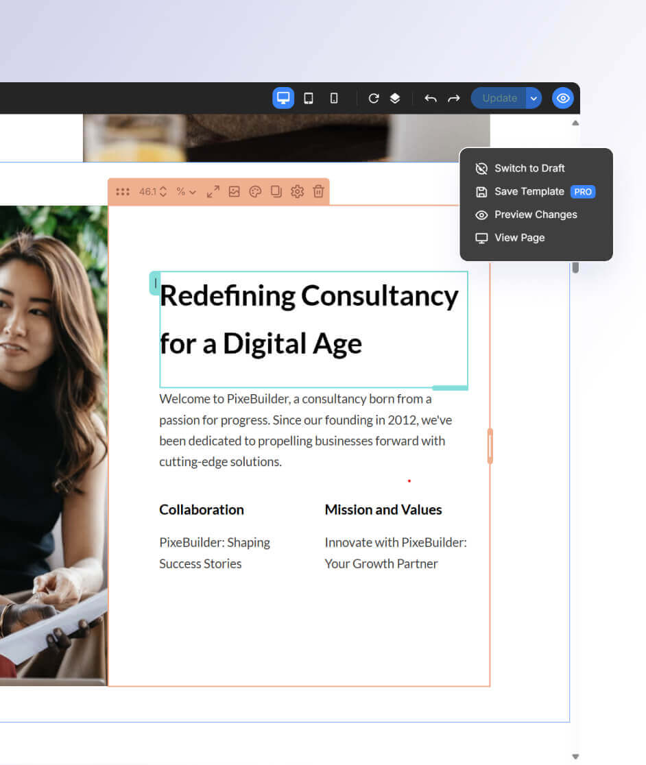 Right-side toolbar feature in editor