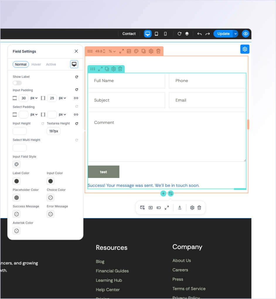 Contact form block feature example