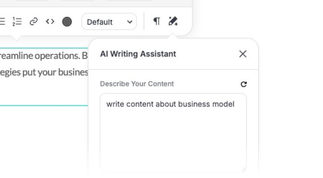 AI writing tool feature in page builder
