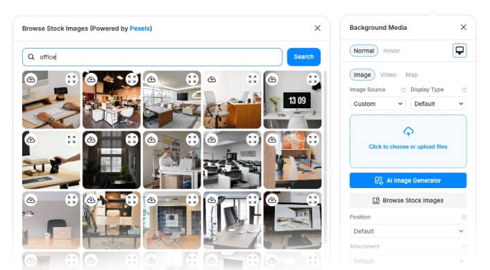 Stock image browsing feature panel